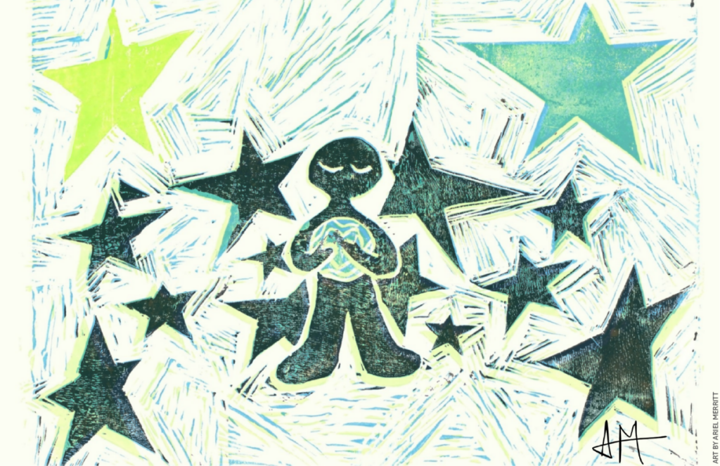 Human figure surrounded by stars